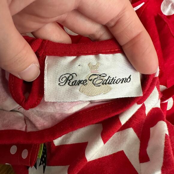 Rare Editions Red Chevron & Polka Dot Ruffle Baby Romper 12–18M Holiday Outfit - Picture 2 of 8